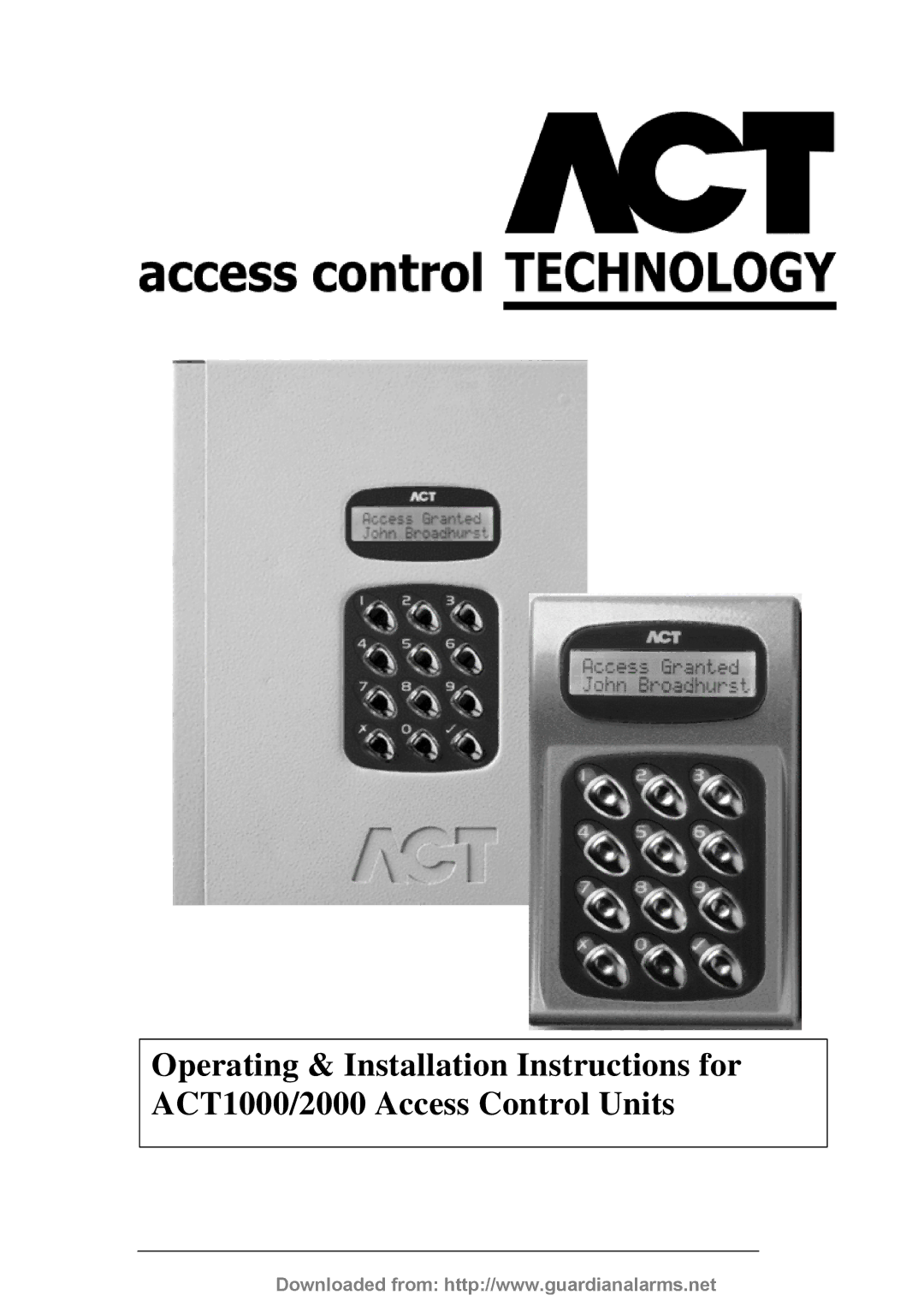 Guardian Technologies ACT2000, ACT1000 installation instructions 