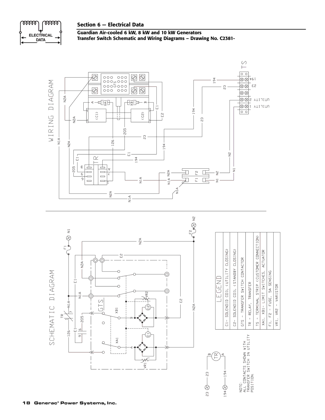 Guardian Technologies C2369 manual Electrical Data 