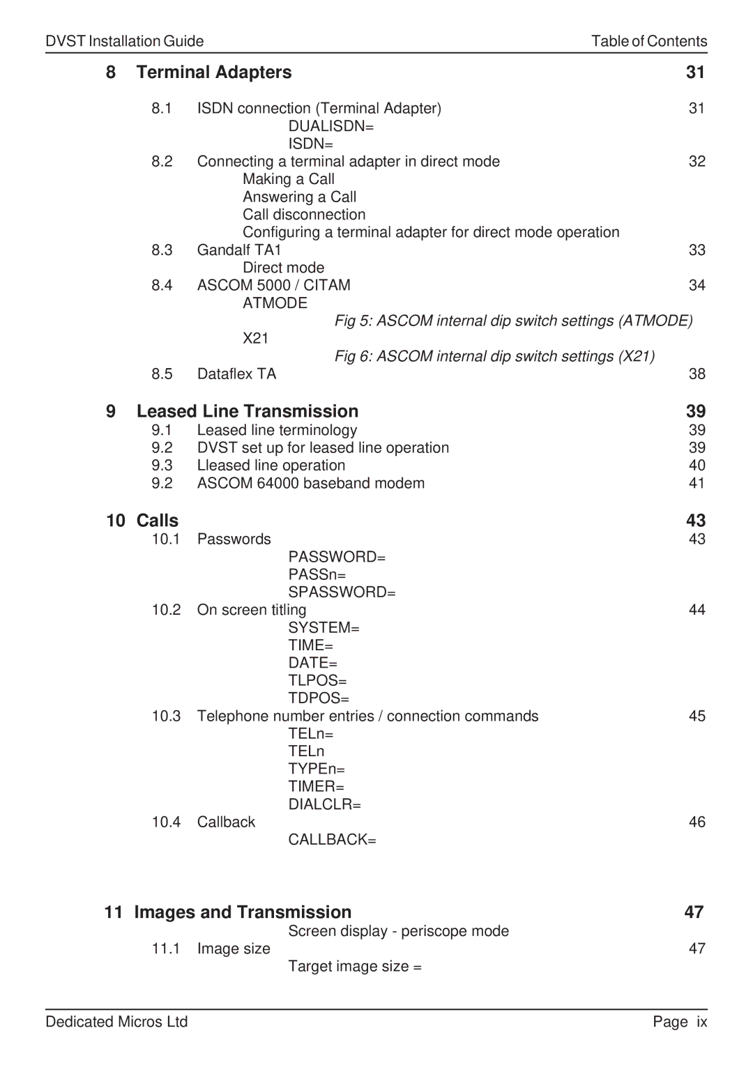 Guardian Technologies DFT 150/175, DVST manual Terminal Adapters, Leased Line Transmission, Calls, Images and Transmission 