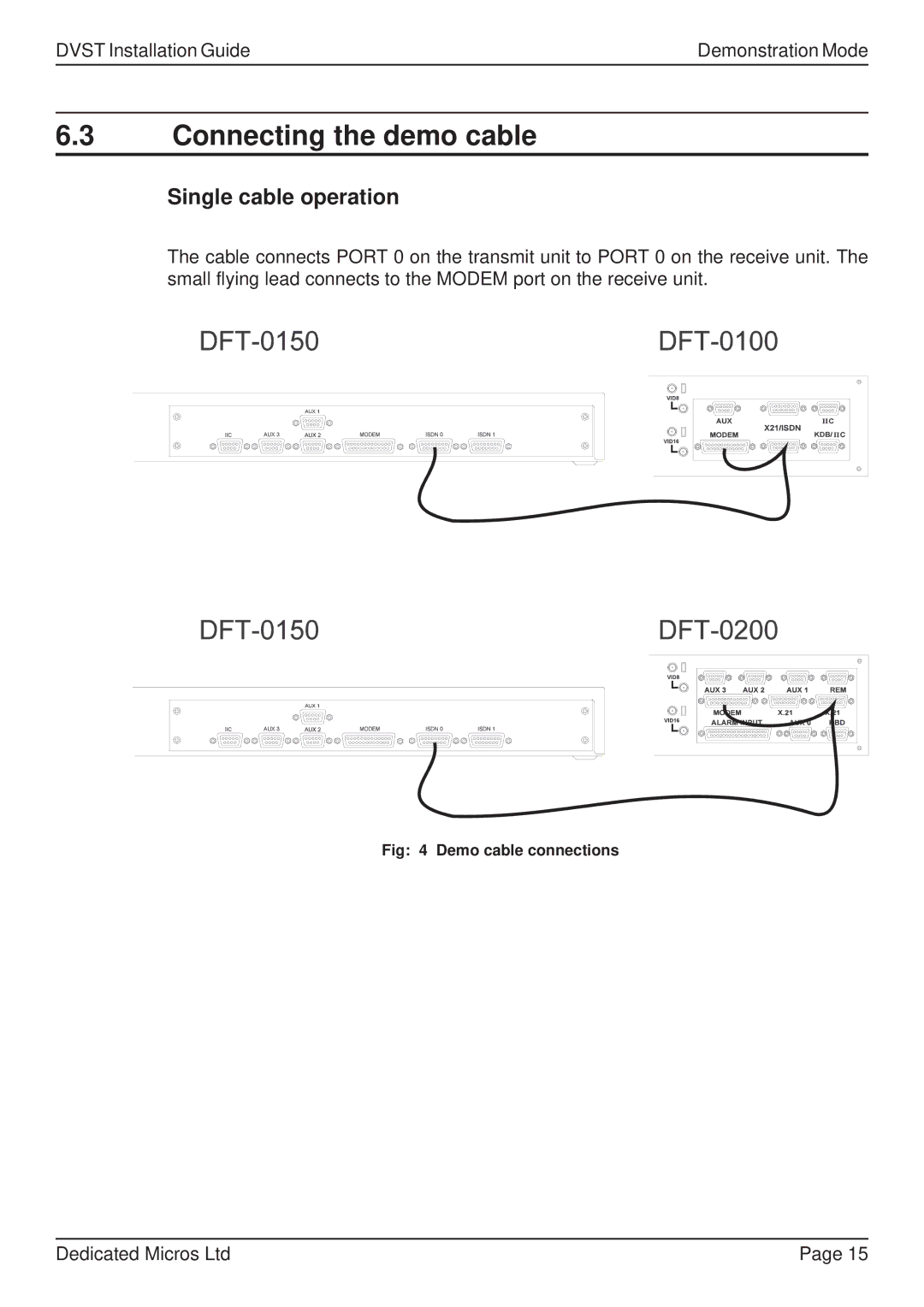 Guardian Technologies DFT 150/175, DVST manual Connecting the demo cable, Single cable operation 