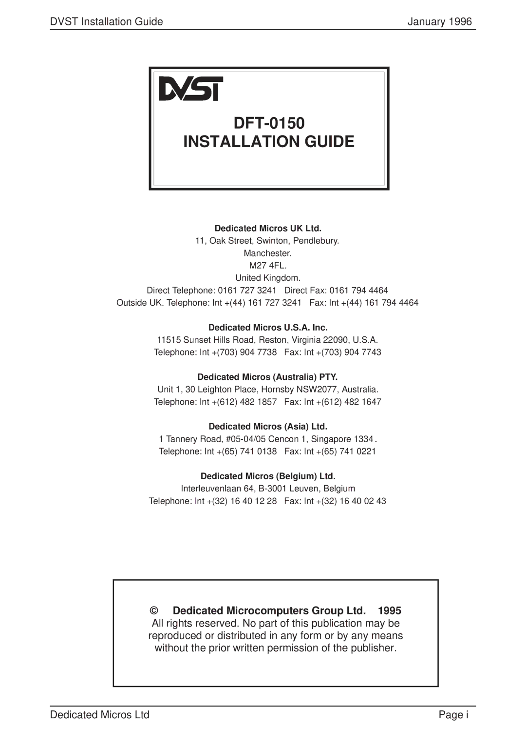 Guardian Technologies DFT 150/175, DVST manual DFT-0150, Installation Guide 