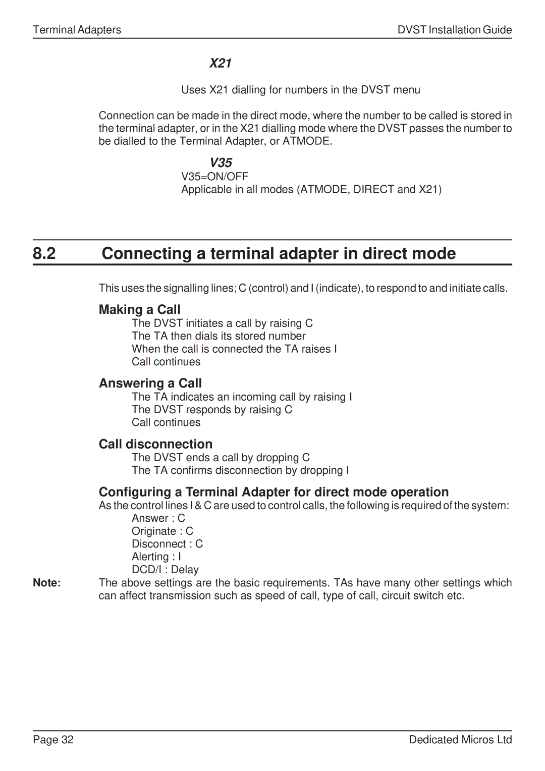 Guardian Technologies DVST, DFT 150/175 manual Connecting a terminal adapter in direct mode, Making a Call, Answering a Call 