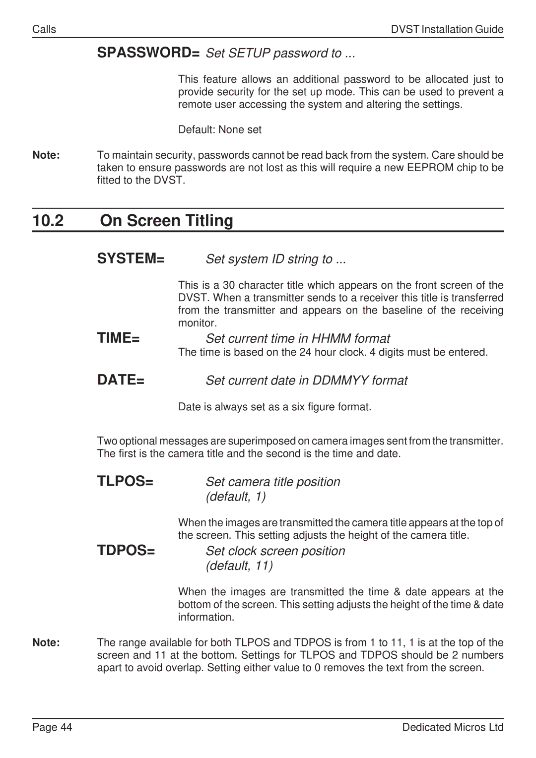 Guardian Technologies DVST, DFT 150/175 manual On Screen Titling 