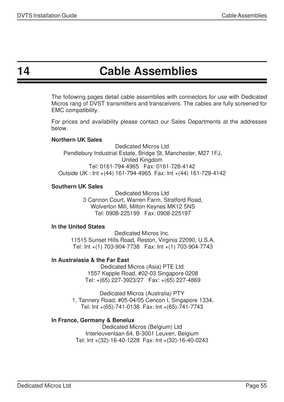 Guardian Technologies DFT 150/175, DVST manual Cable Assemblies 