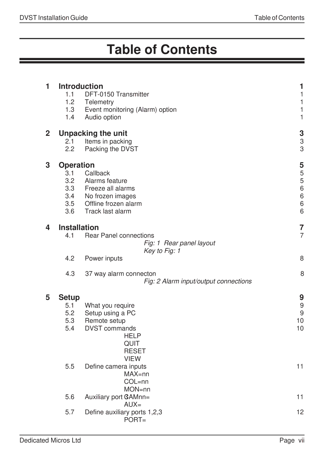 Guardian Technologies DFT 150/175, DVST manual Table of Contents 