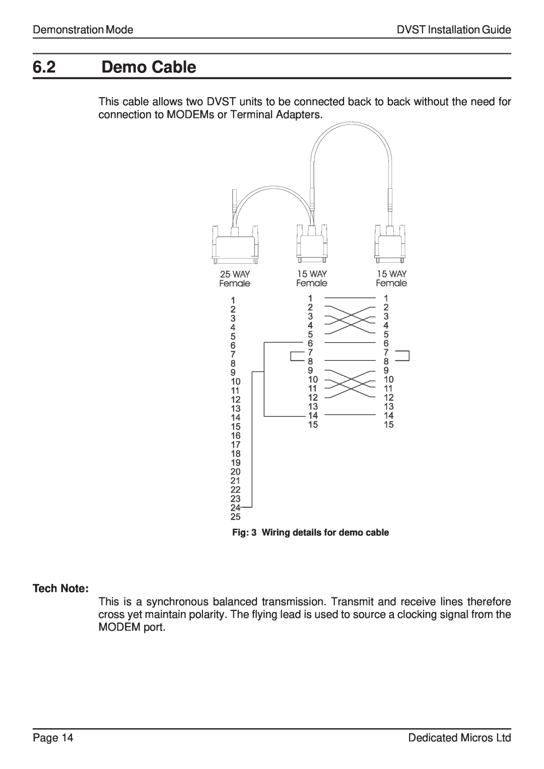 Guardian Technologies DVST, DFT 150/175 manual 6.2Demo Cable, Tech Note 