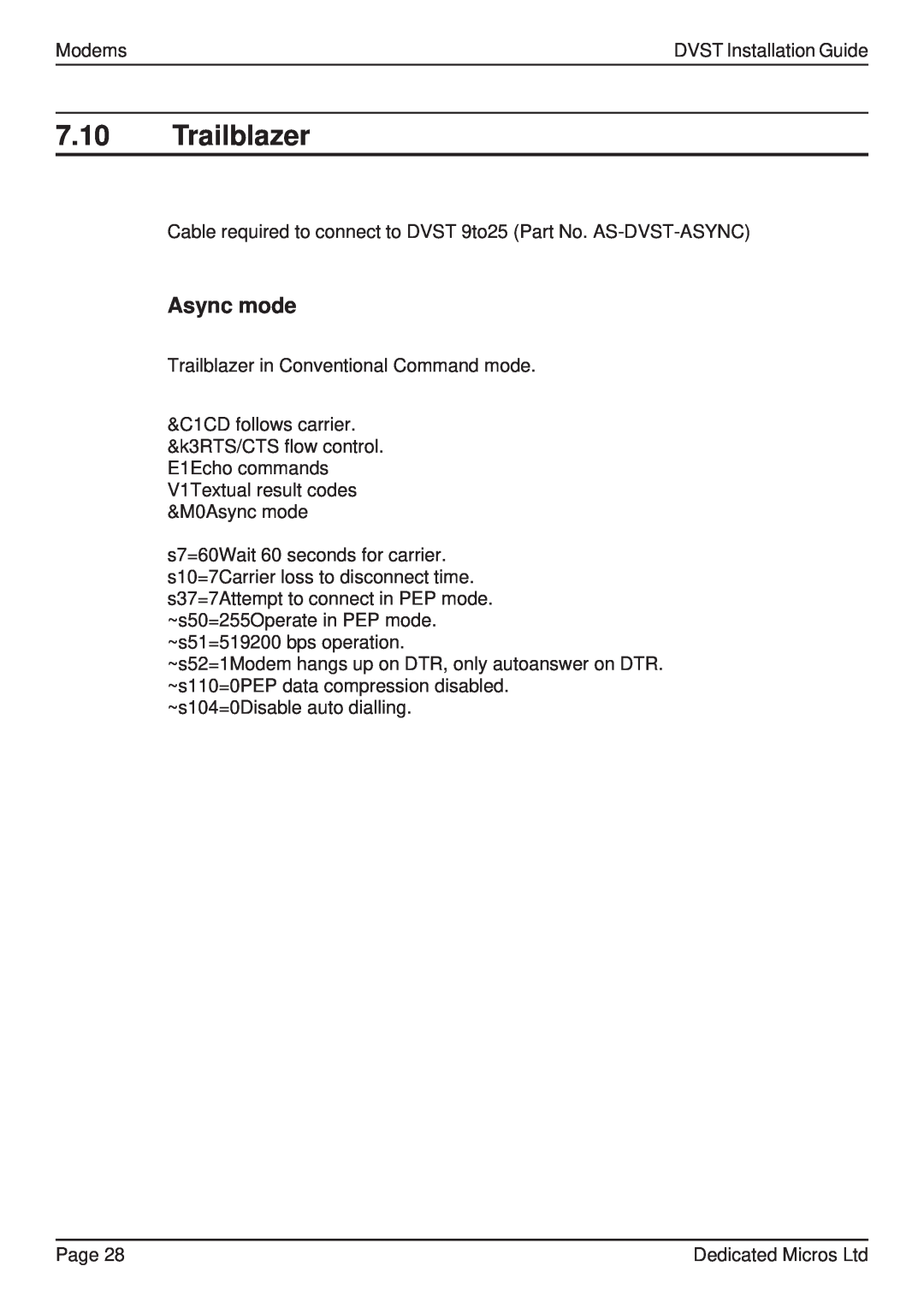 Guardian Technologies DVST, DFT 150/175 manual 7.10Trailblazer, Async mode 
