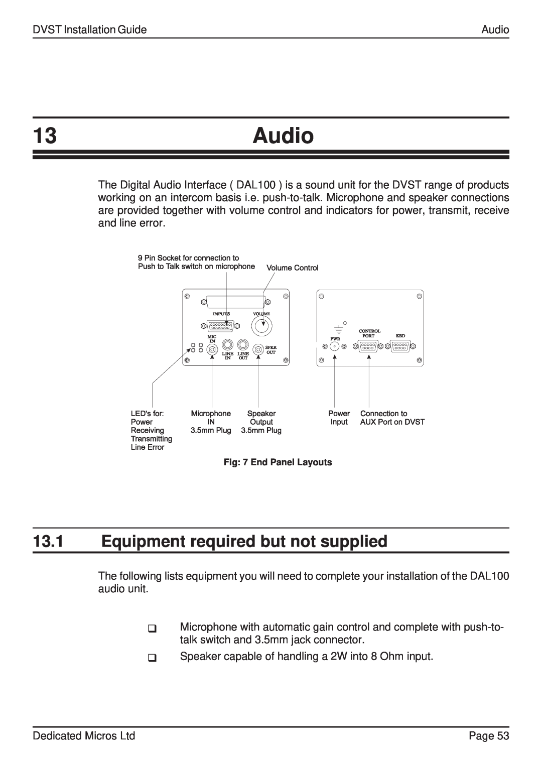 Guardian Technologies DFT 150/175, DVST manual 13Audio, 13.1Equipment required but not supplied 