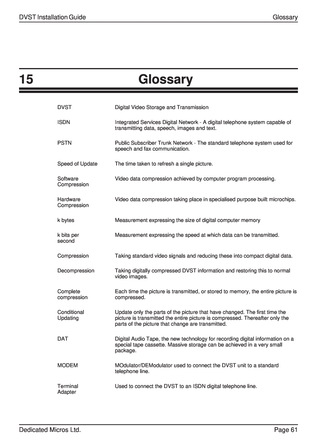 Guardian Technologies DFT 150/175 manual 15Glossary, DVST Installation Guide, Page 