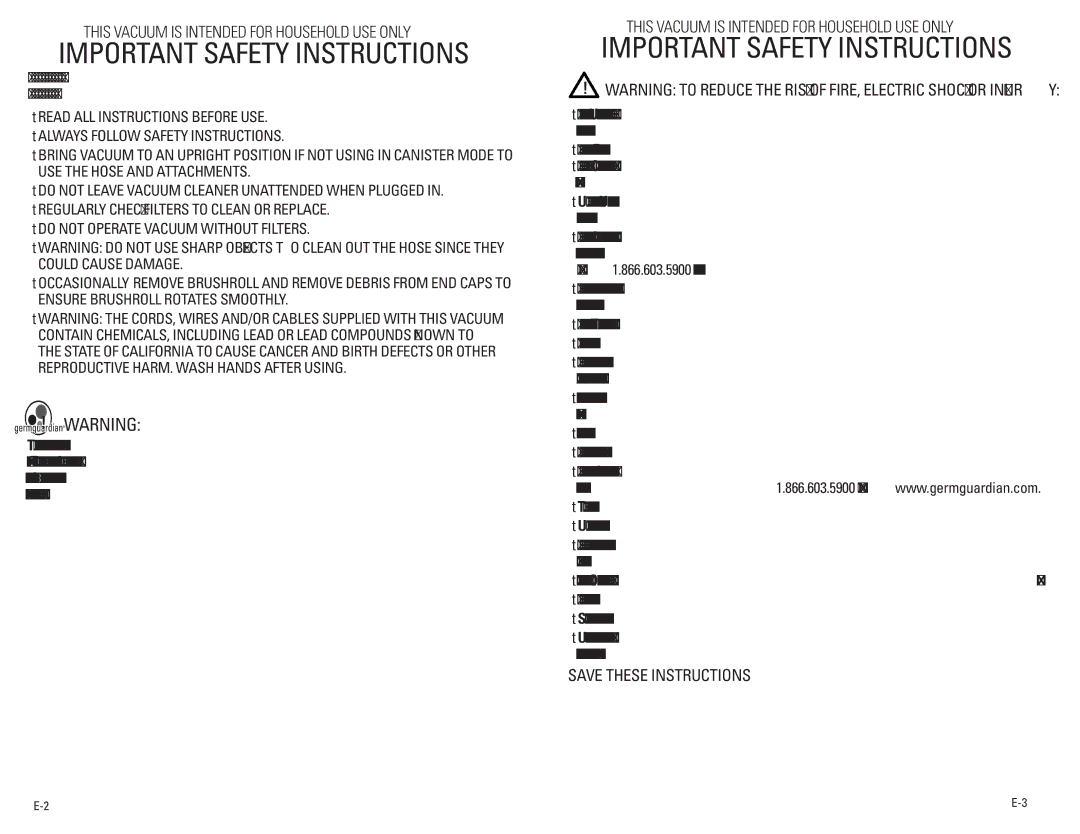 Guardian Technologies GGU350TT warranty Important safety instructions 