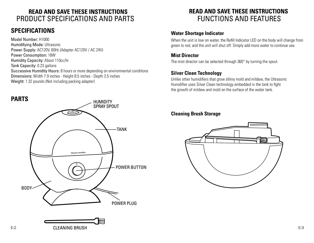 Guardian Technologies H1000 warranty Product Specifications and Parts 