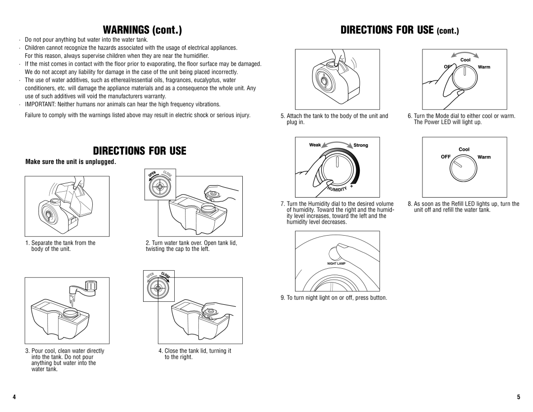 Guardian Technologies H2500 warranty Directions for USE 