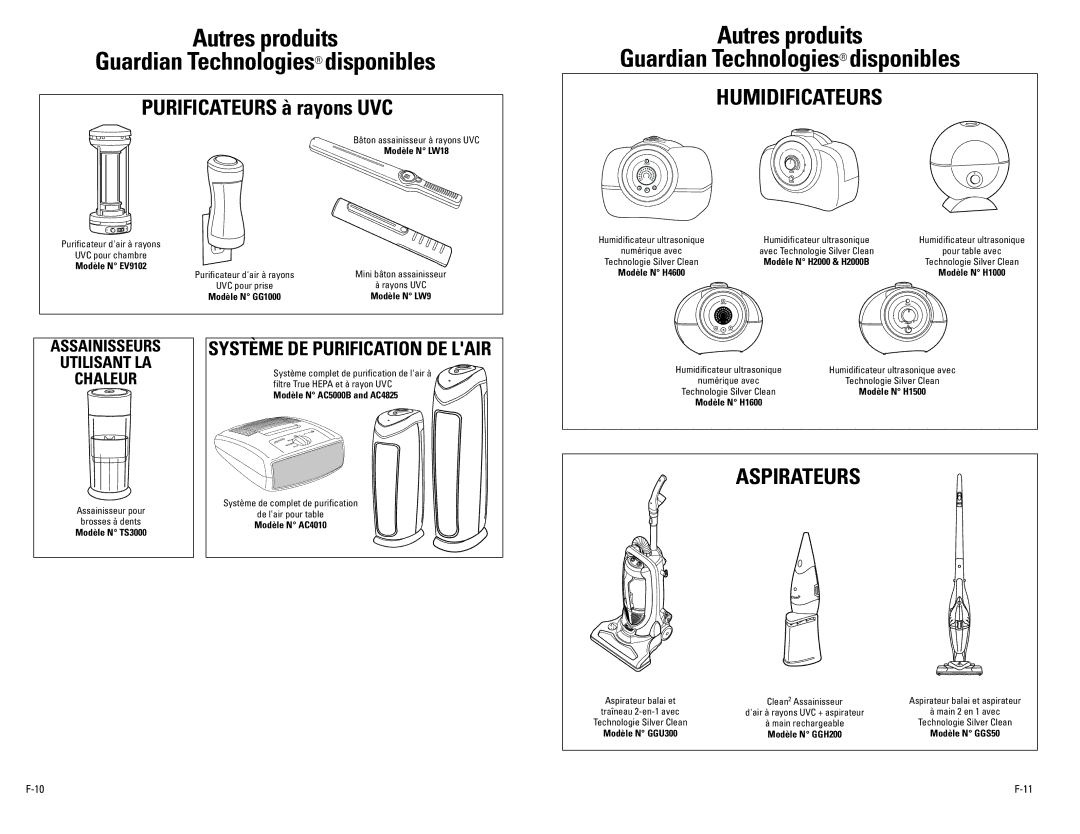 Guardian Technologies H4500 warranty Autres produits Guardian Technologies disponibles, Système DE Purification DE Lair 