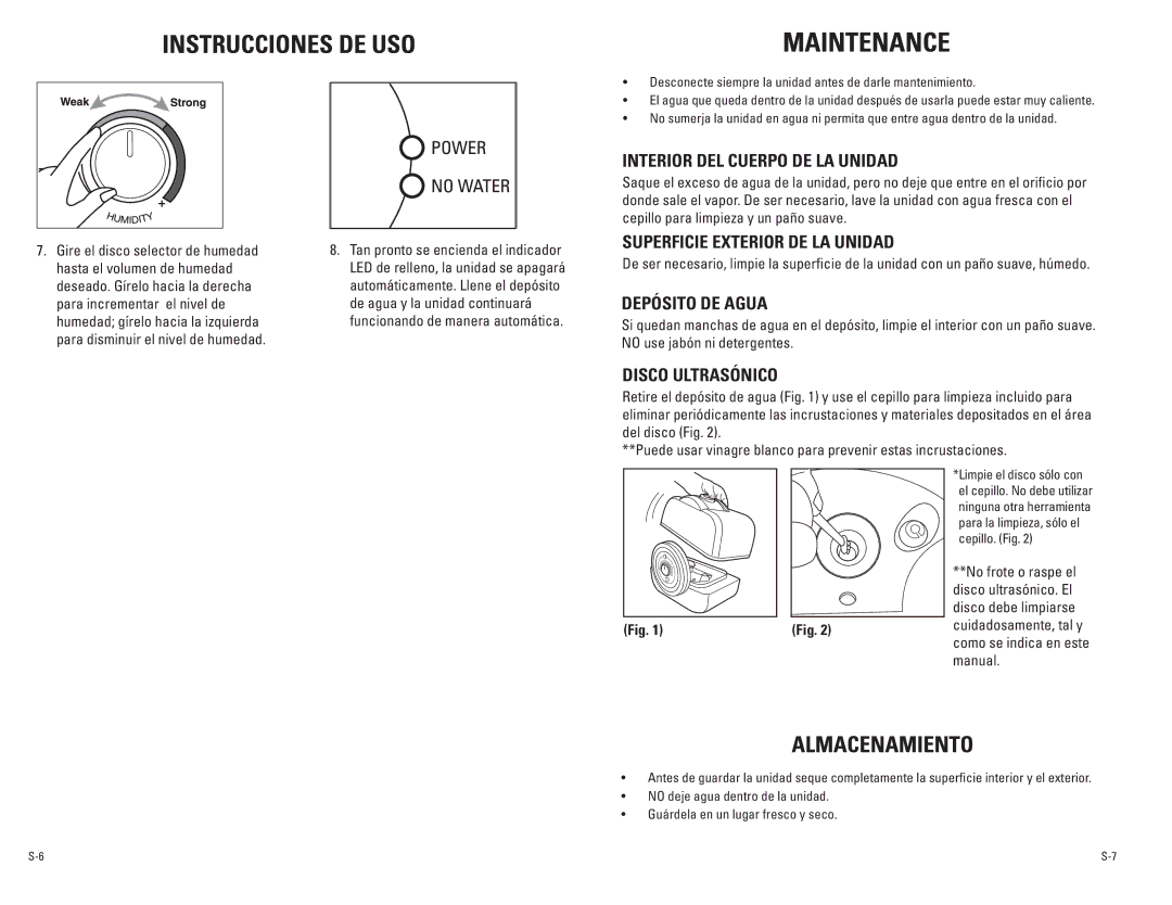 Guardian Technologies H4500 warranty Interior DEL Cuerpo DE LA Unidad, DepÓsito de agua 