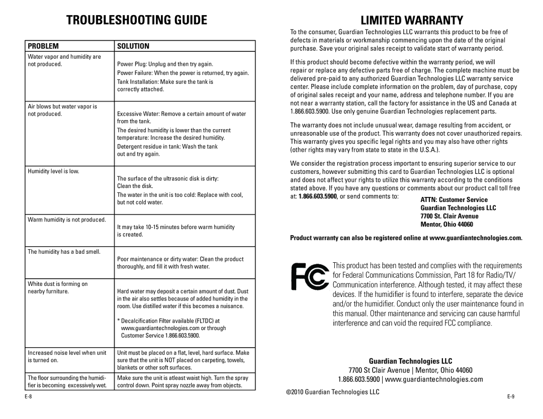 Guardian Technologies H4500 warranty Problem Solution, White dust is forming on Nearby furniture 