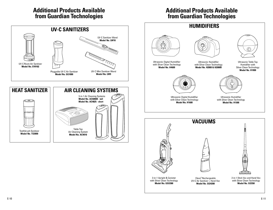 Guardian Technologies H4500 warranty Humidifiers 