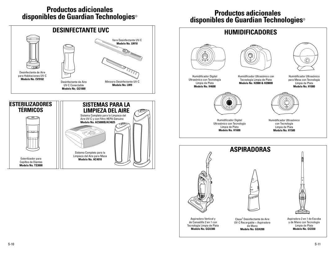Guardian Technologies H4500 Productos adicionales, disponibles de Guardian Technologies, Desinfectante Uvc, Aspiradoras 