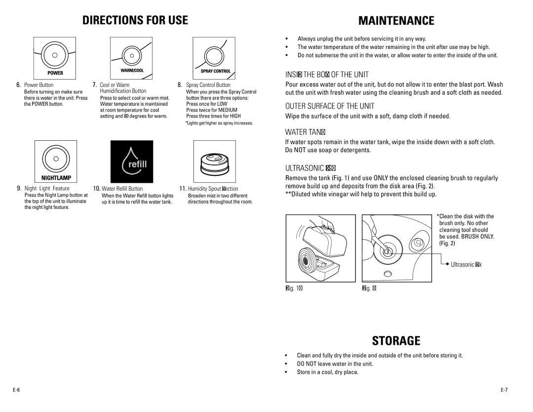 Guardian Technologies H4600 warranty Inside the Body of the Unit, Outer Surface of the Unit, Water Tank, Ultrasonic Disk 