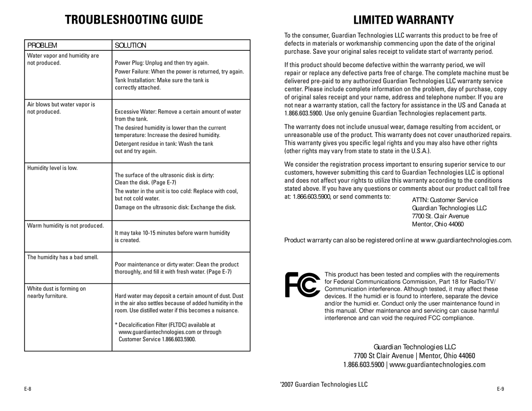 Guardian Technologies H4600 warranty Problem Solution, White dust is forming on Nearby furniture 