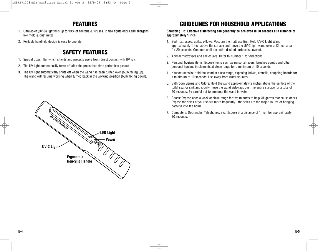 Guardian Technologies LW9 warranty Safety Features, Guidelines for Household Applications 