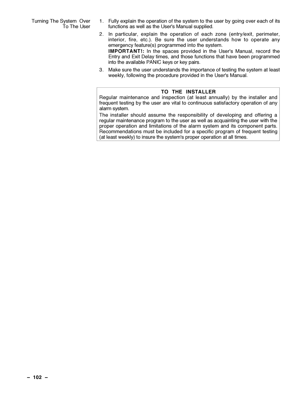 Guardian Technologies N7001V2, VISTA-40 installation instructions To the Installer, 102 Ð 