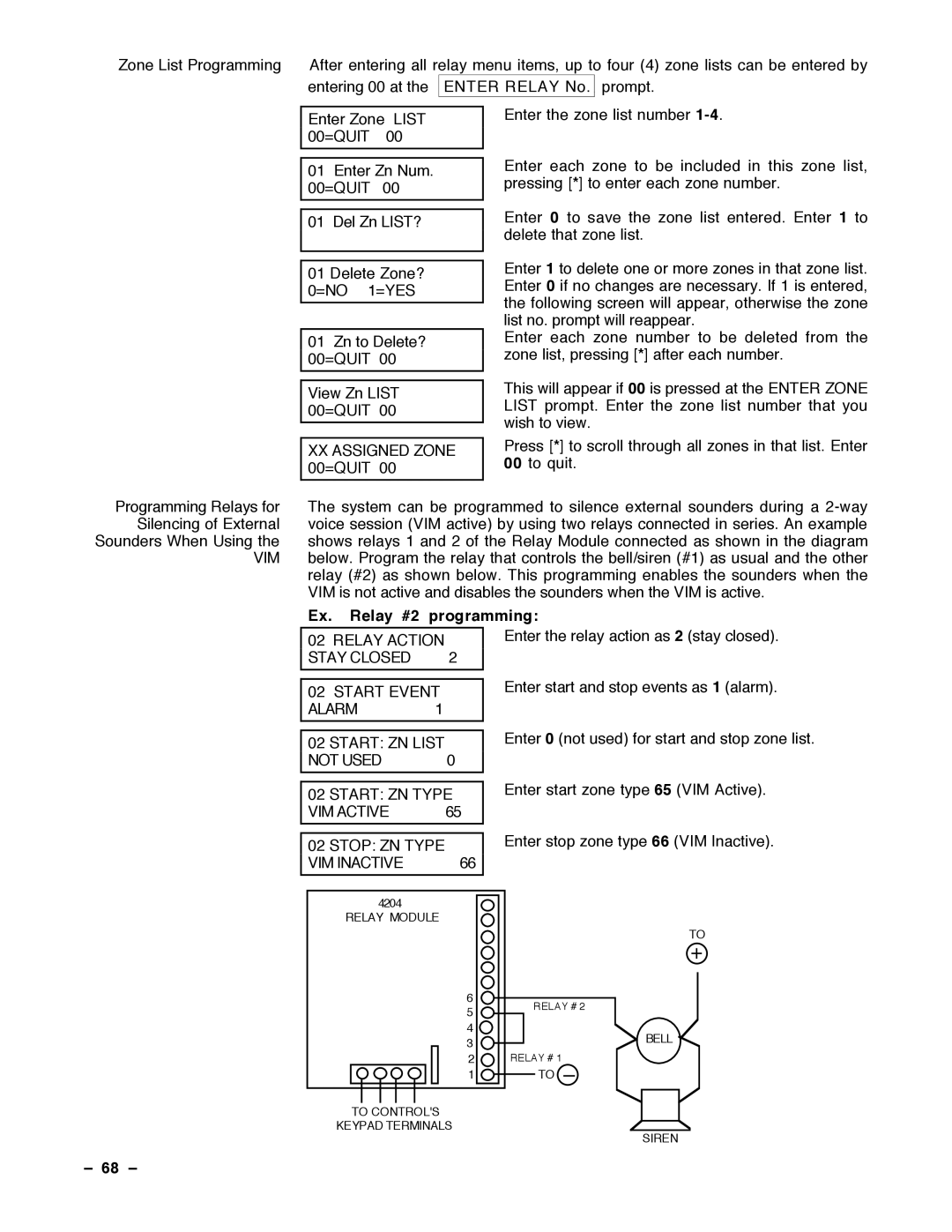 Guardian Technologies N7001V2, VISTA-40 installation instructions Ex. Relay #2 programming, 68 Ð 