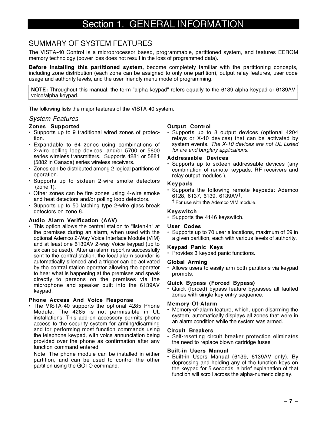 Guardian Technologies VISTA-40, N7001V2 installation instructions General Information 