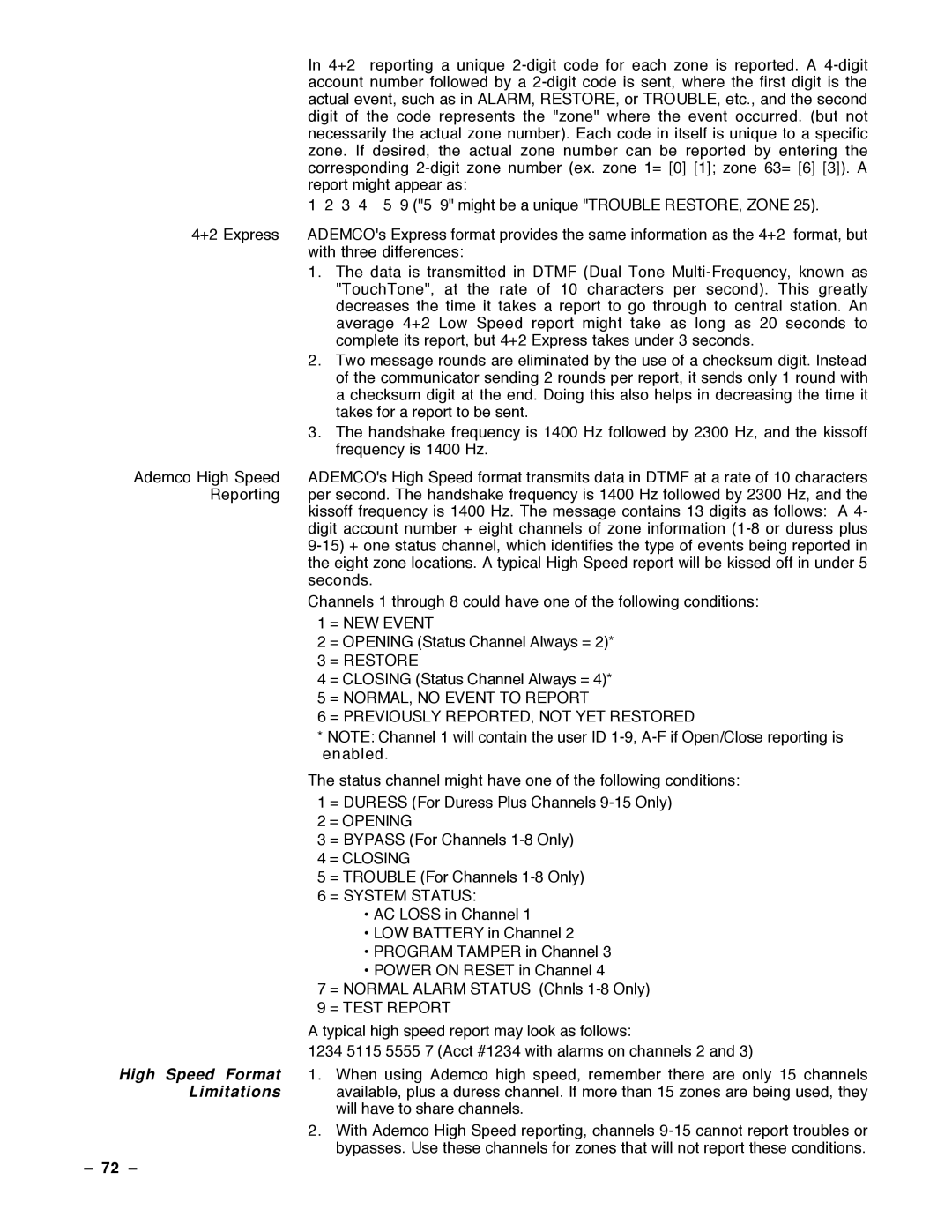 Guardian Technologies N7001V2, VISTA-40 installation instructions 72 Ð 