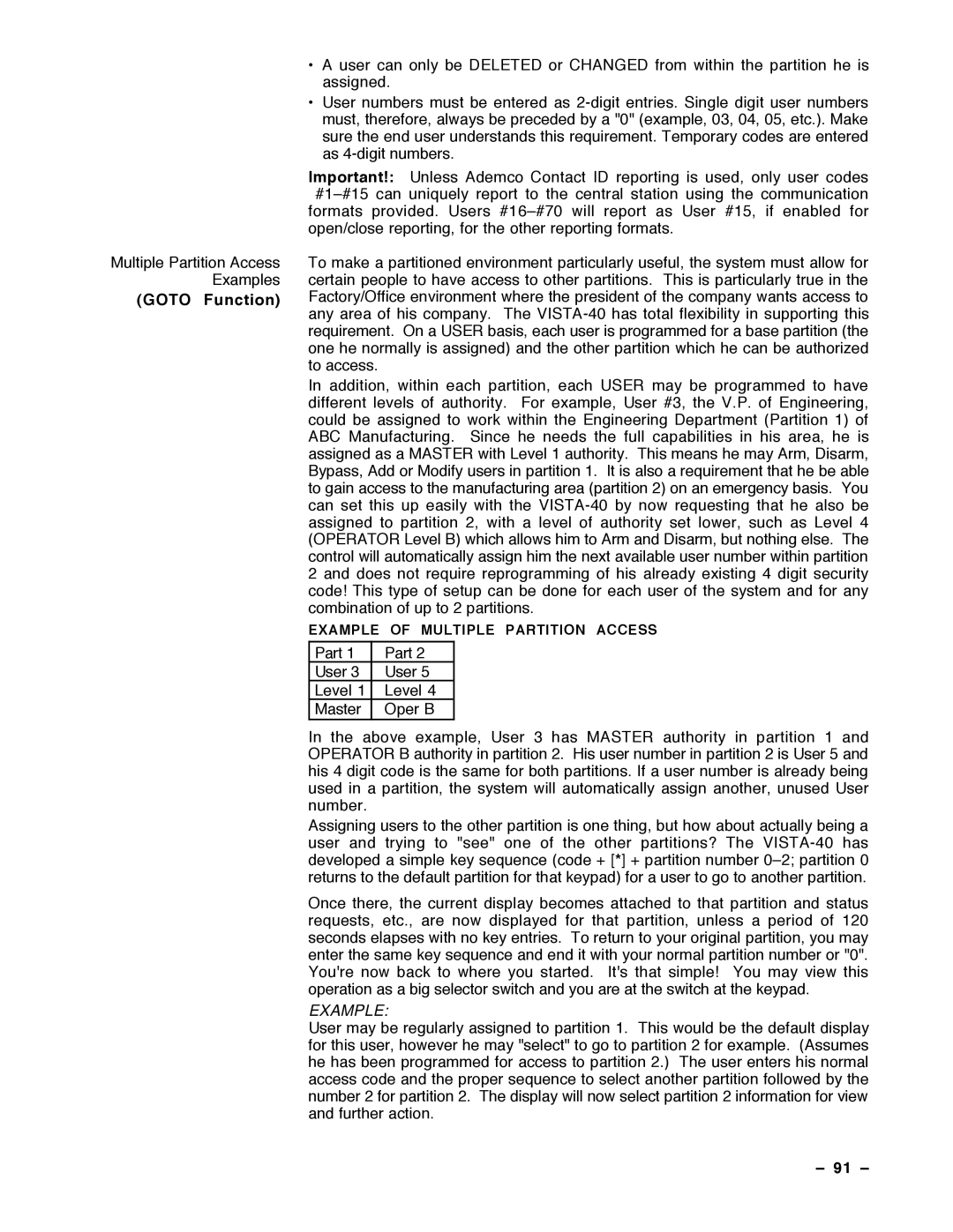 Guardian Technologies VISTA-40, N7001V2 installation instructions Goto Function, 91 Ð 