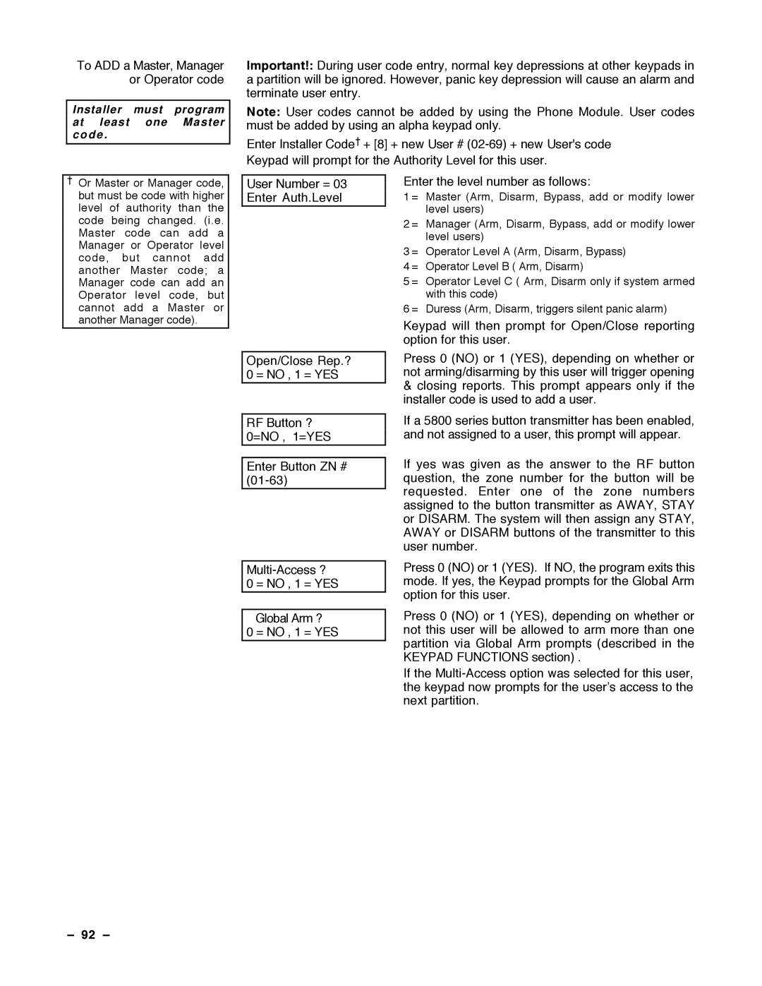 Guardian Technologies N7001V2, VISTA-40 installation instructions 92 Ð 