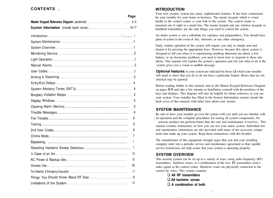 Guardian Technologies PN 8402 manual N T E N T S, Introduction, System Maintenance, System Overview 