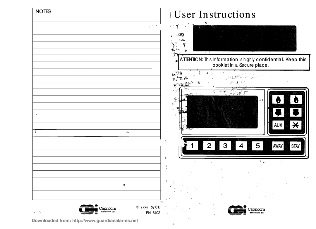 Guardian Technologies PN 8402 manual + User Instructions, by C E I PN 