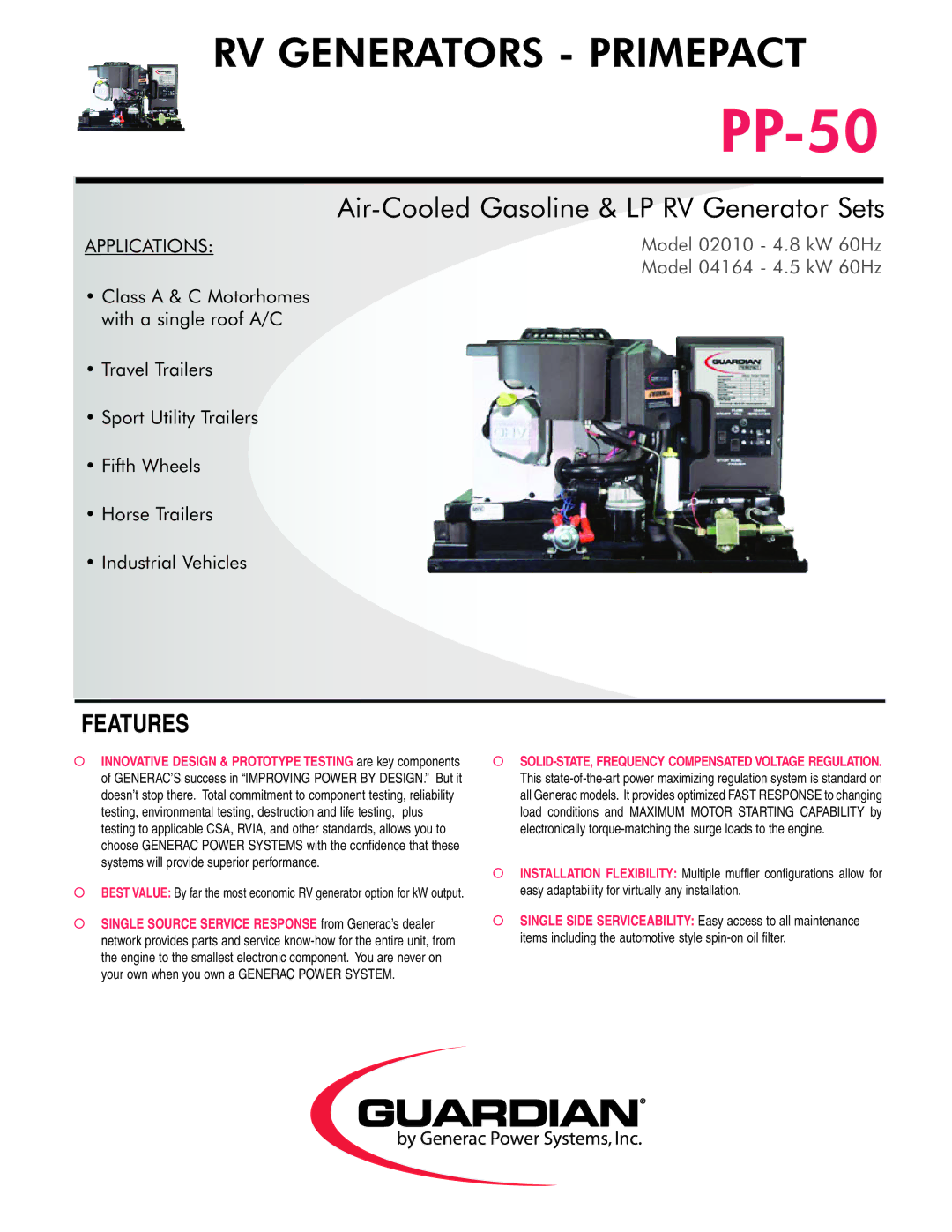 Guardian Technologies PP-50 manual Features 