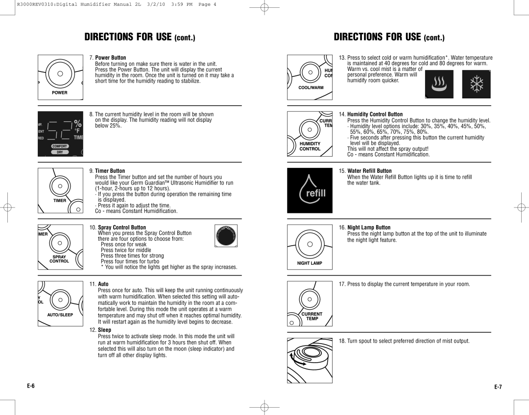 Guardian Technologies R3000 warranty Directions for USE 