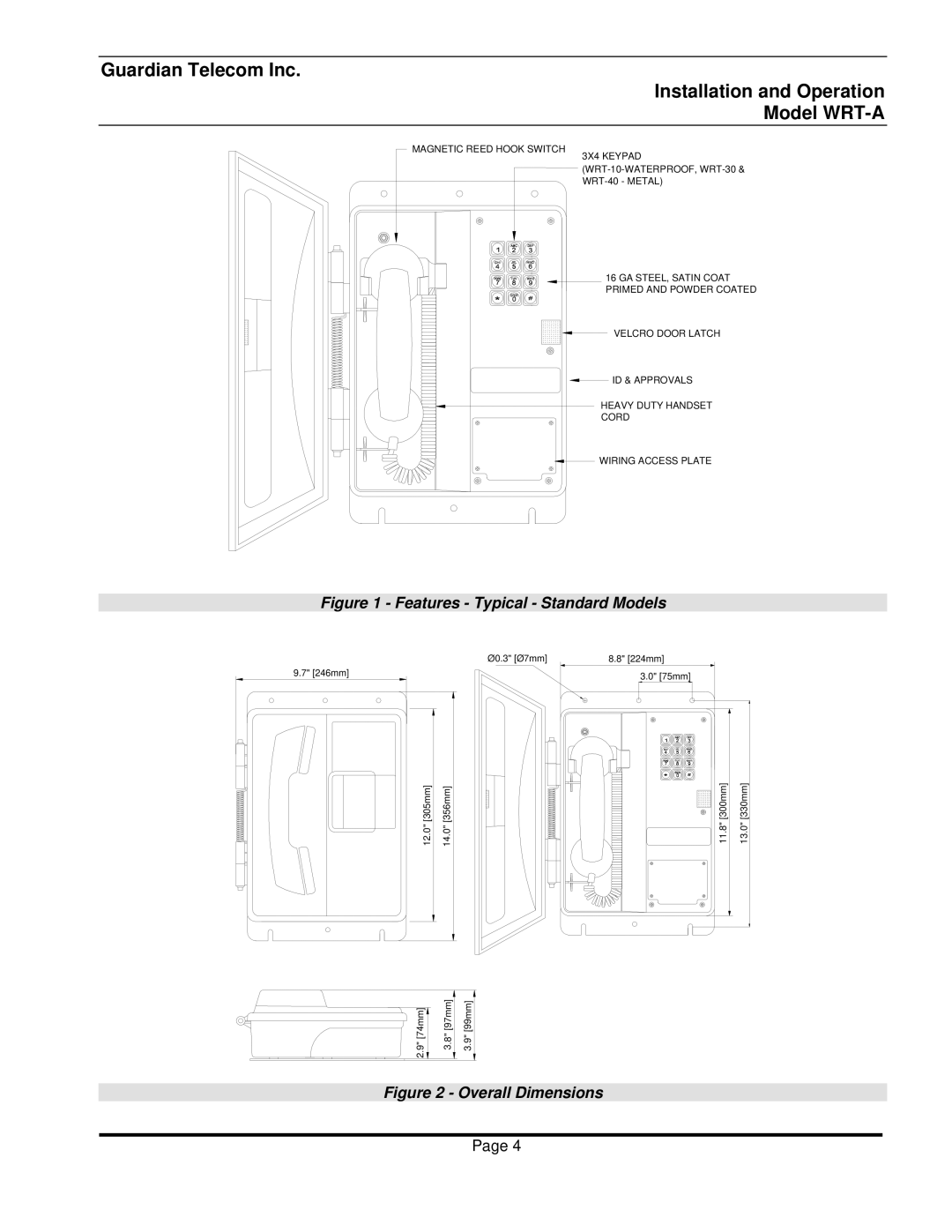 Guardian Technologies WRT-30-A, WRT-10-A, WRT-40-A manual Guardian Telecom Inc, Installation and Operation Model WRT-A 