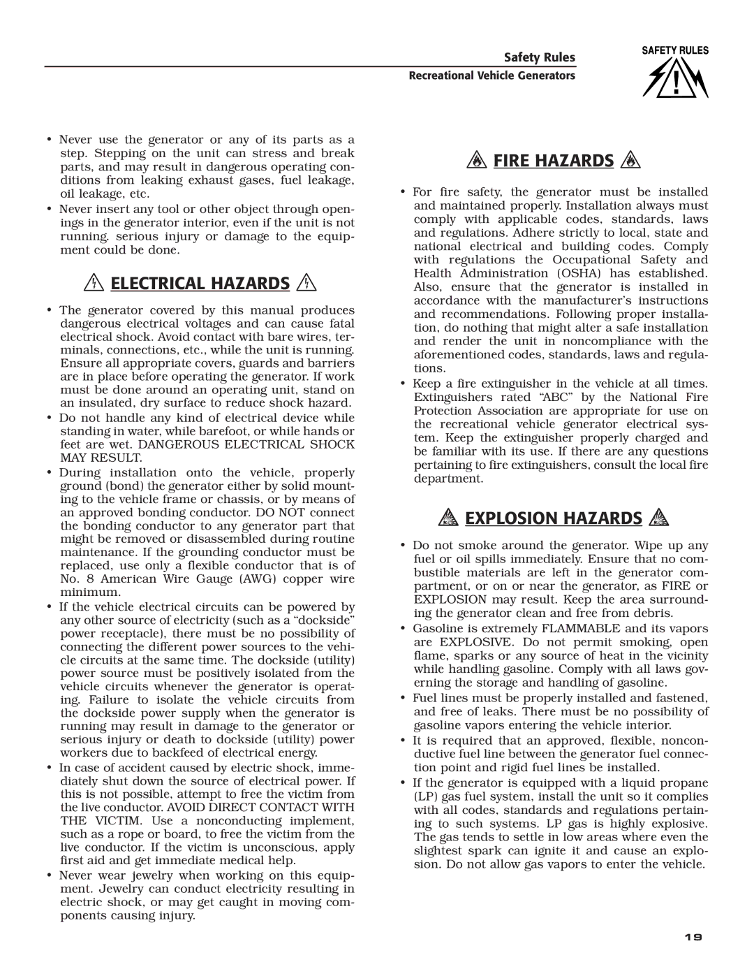 Guardian Technologies 004702-0, 004703-0, 004704-0, 004705-0, 004706-0, 004707-0 owner manual  Electrical Hazards  