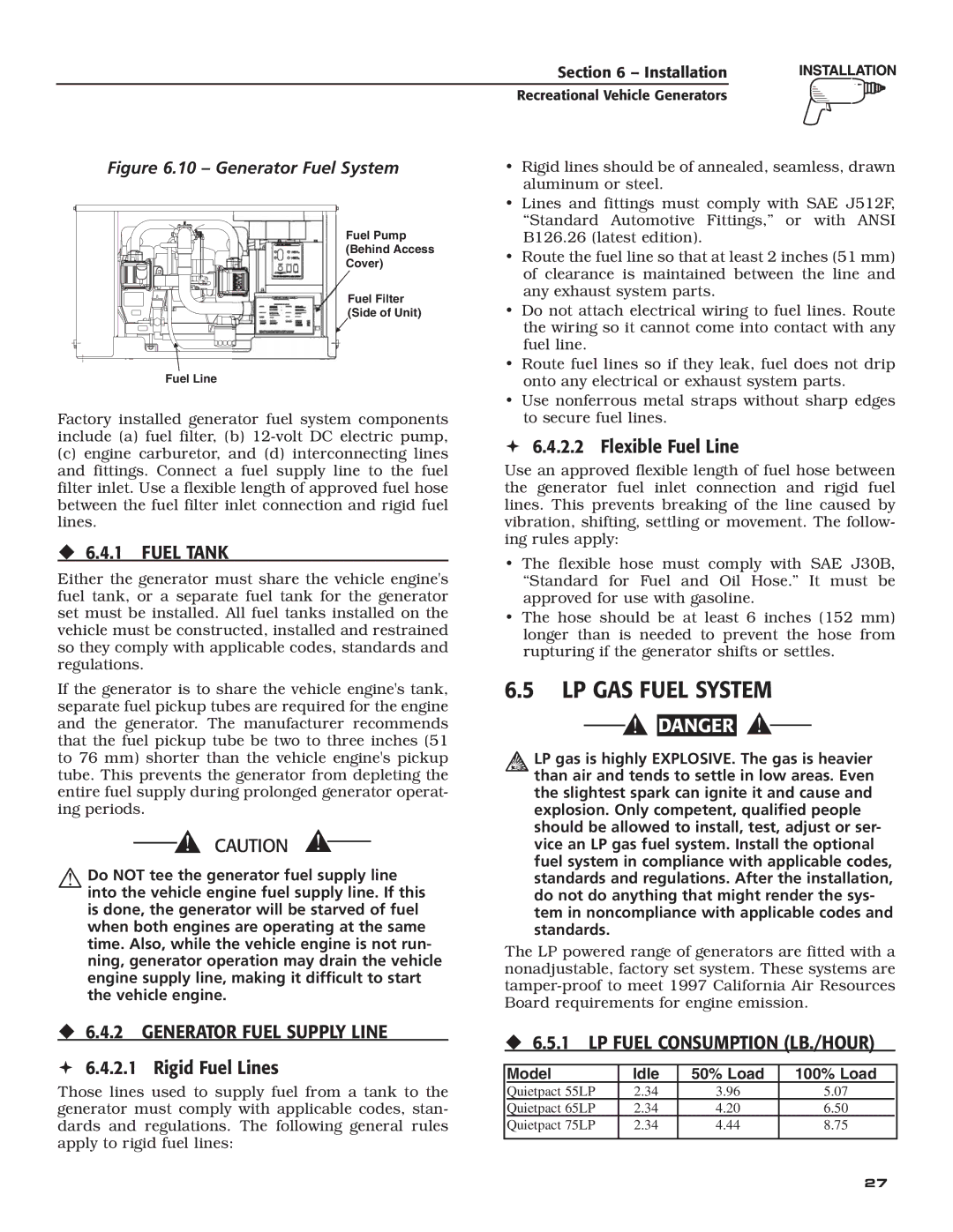 Guardian Technologies 004702-0, 004703-0, 004704-0, 004705-0, 004706-0, 004707-0 owner manual LP GAS Fuel System 