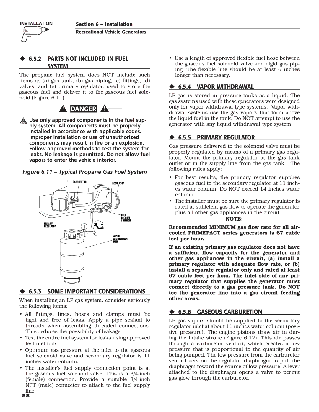 Guardian Technologies 004702-0, 004703-0, 004704-0, 004705-0, 004706-0, 004707-0 ‹ 6.5.2 Parts not Included in Fuel System 