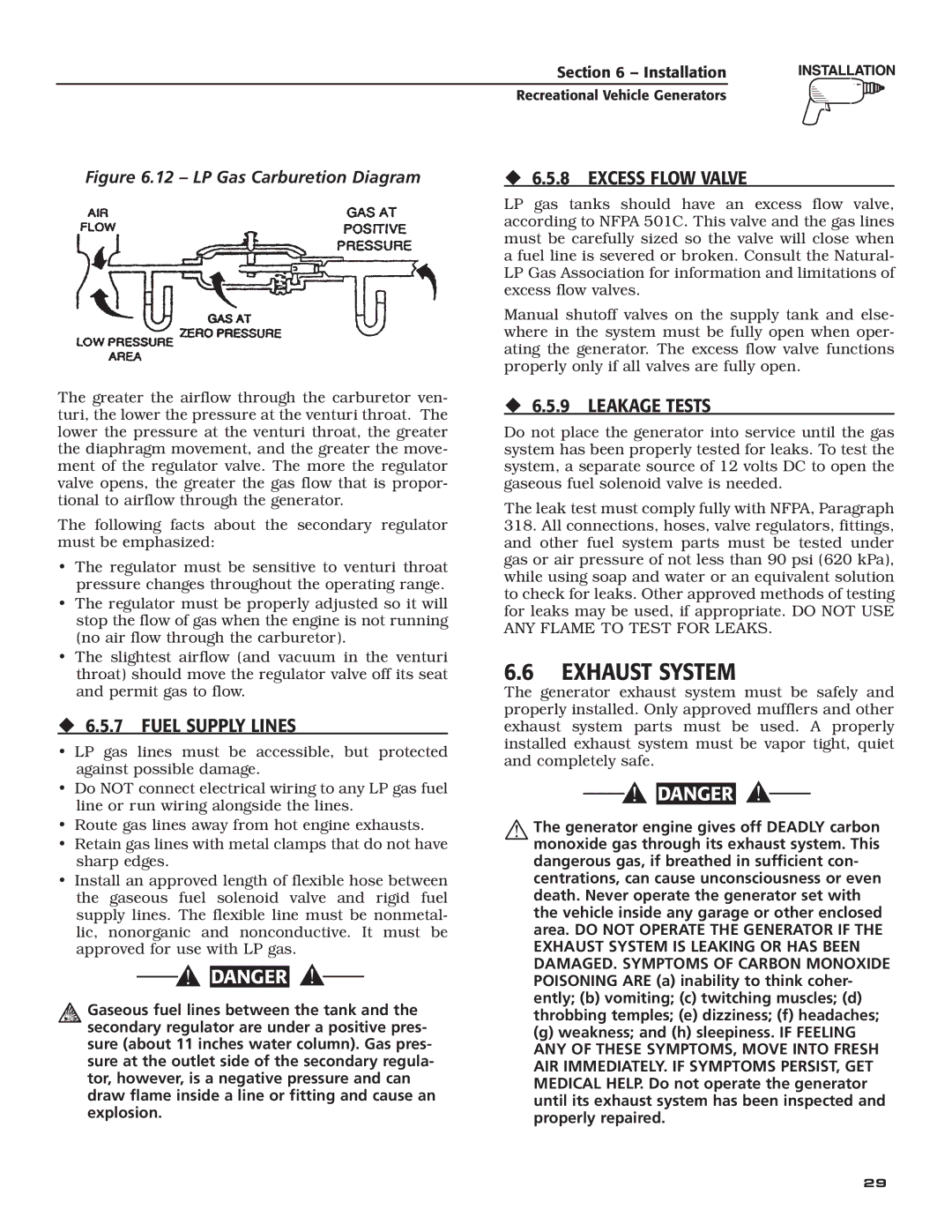 Guardian Technologies 004702-0, 004703-0, 004704-0, 004705-0, 004706-0, 004707-0 Exhaust System, ‹ 6.5.7 Fuel Supply Lines 