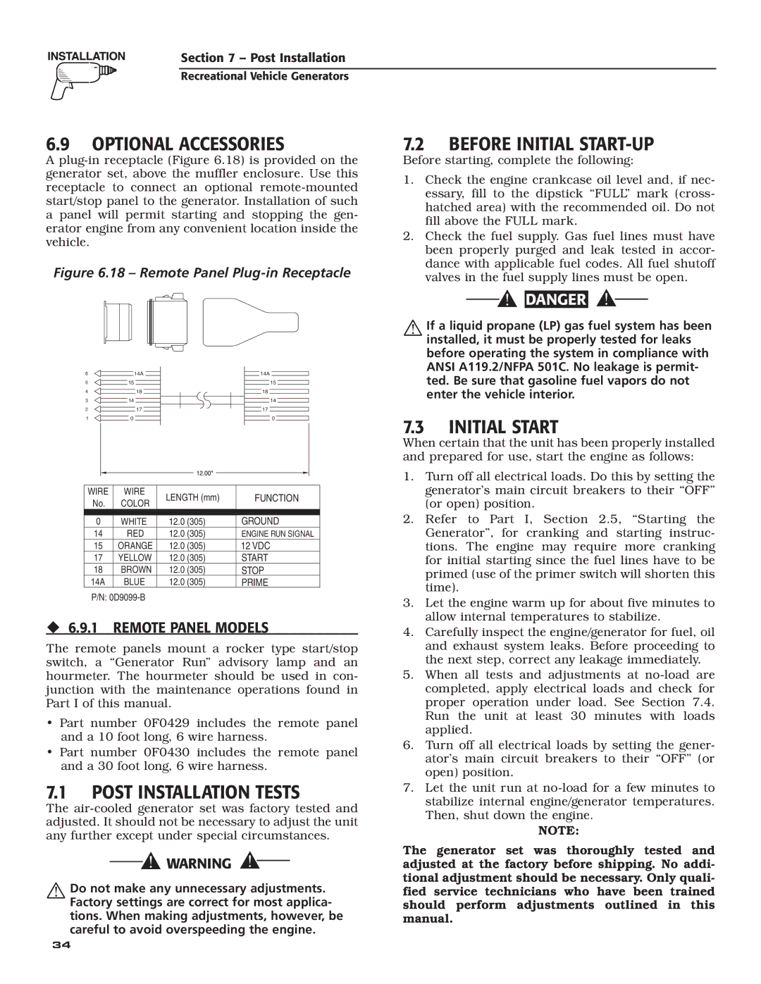 Guardian Technologies 004702-0, 004703-0, 004704-0, 004705-0, 004706-0, 004707-0 Optional Accessories, Initial Start 