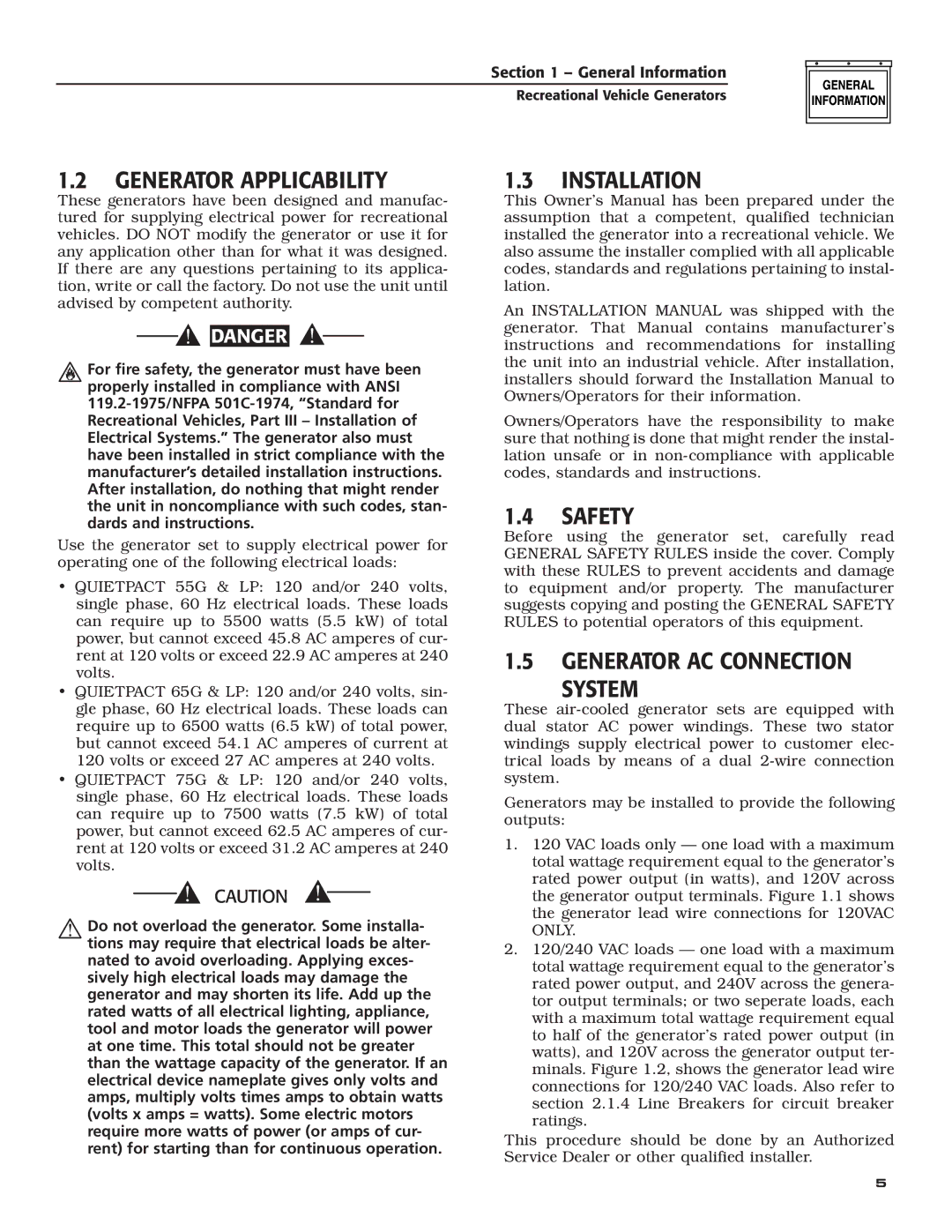 Guardian Technologies 004702-0, 004703-0, 004704-0, 004705-0, 004706-0, 004707-0 Generator Applicability, Installation 