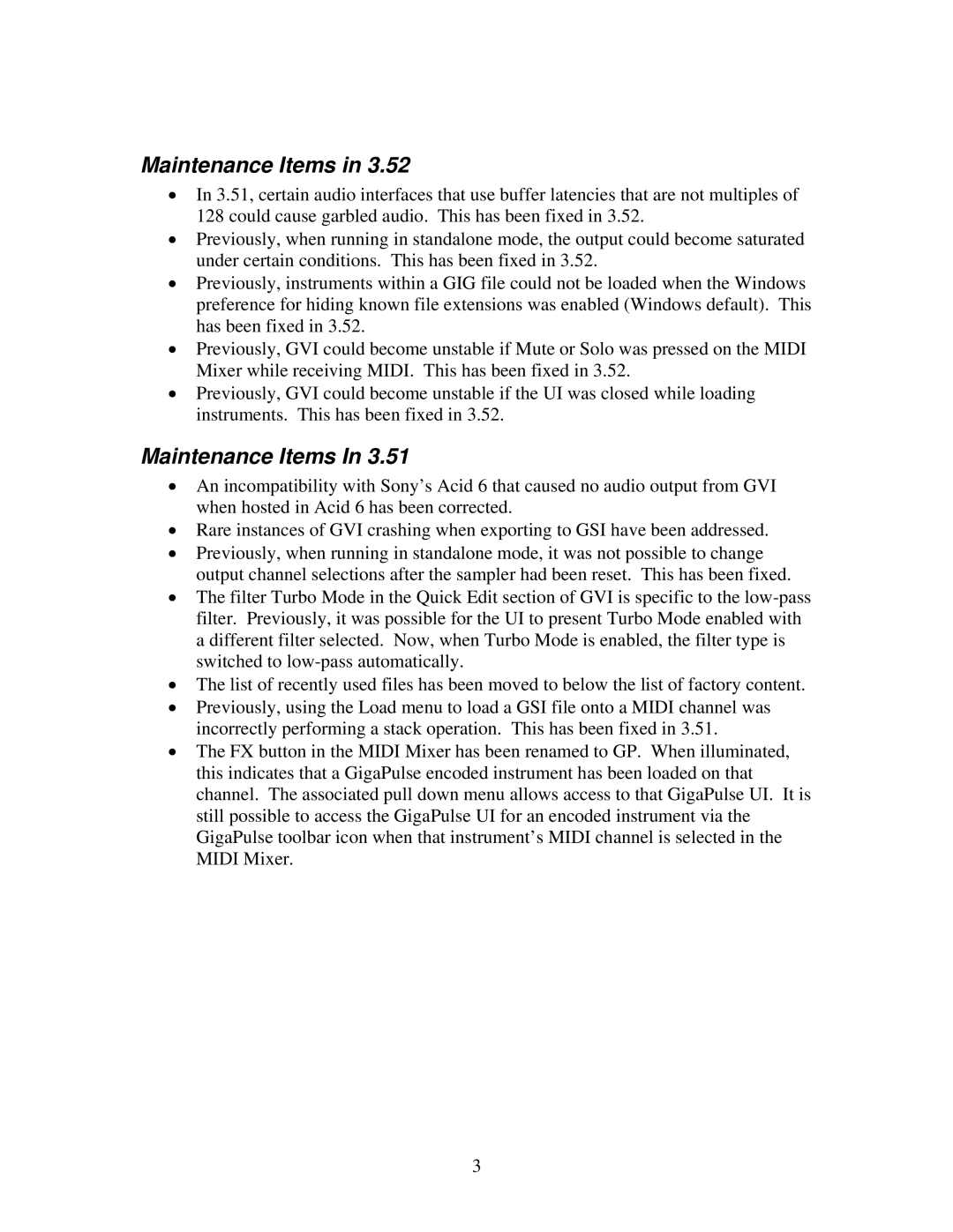 GVision 3.52 manual Maintenance Items 