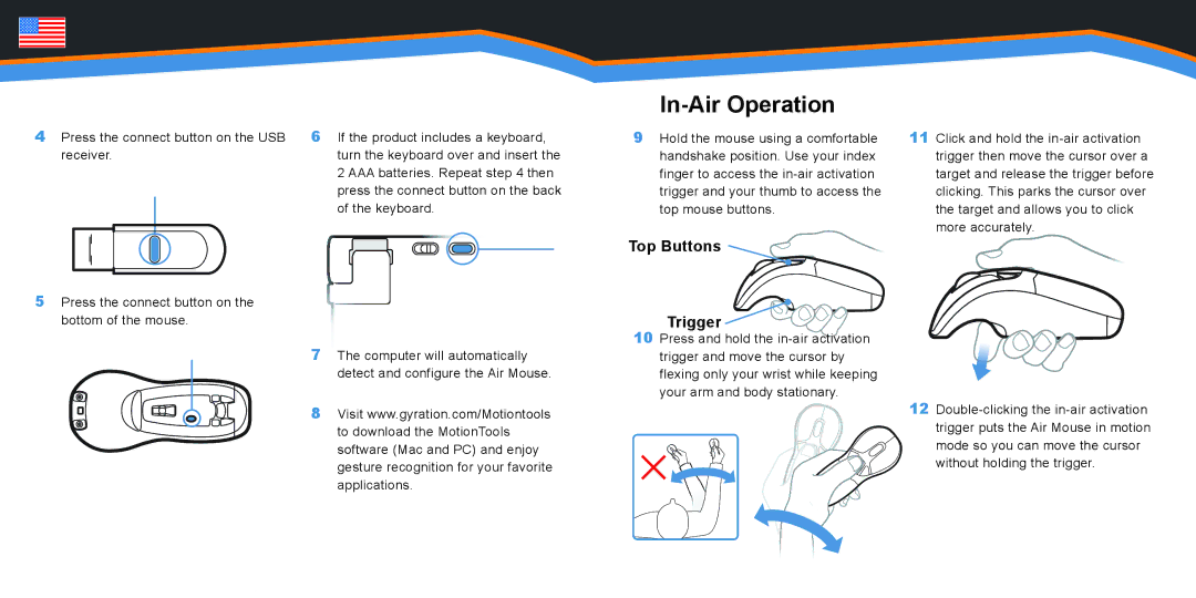 Gyration GYM1100NA quick start In-Air Operation, Top Buttons 