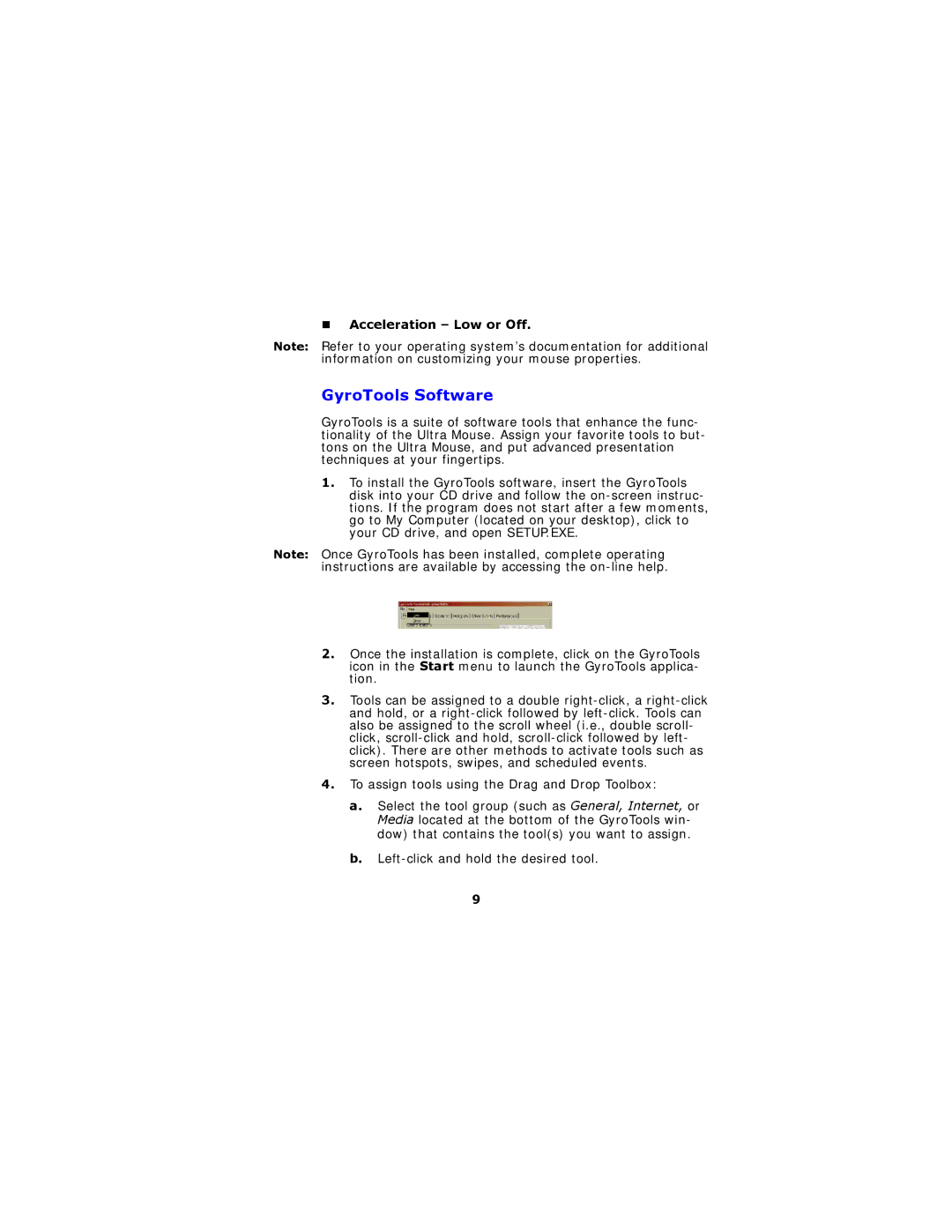 Gyration Ultra Cordless Optical Mouse user manual GyroTools Software, To assign tools using the Drag and Drop Toolbox 