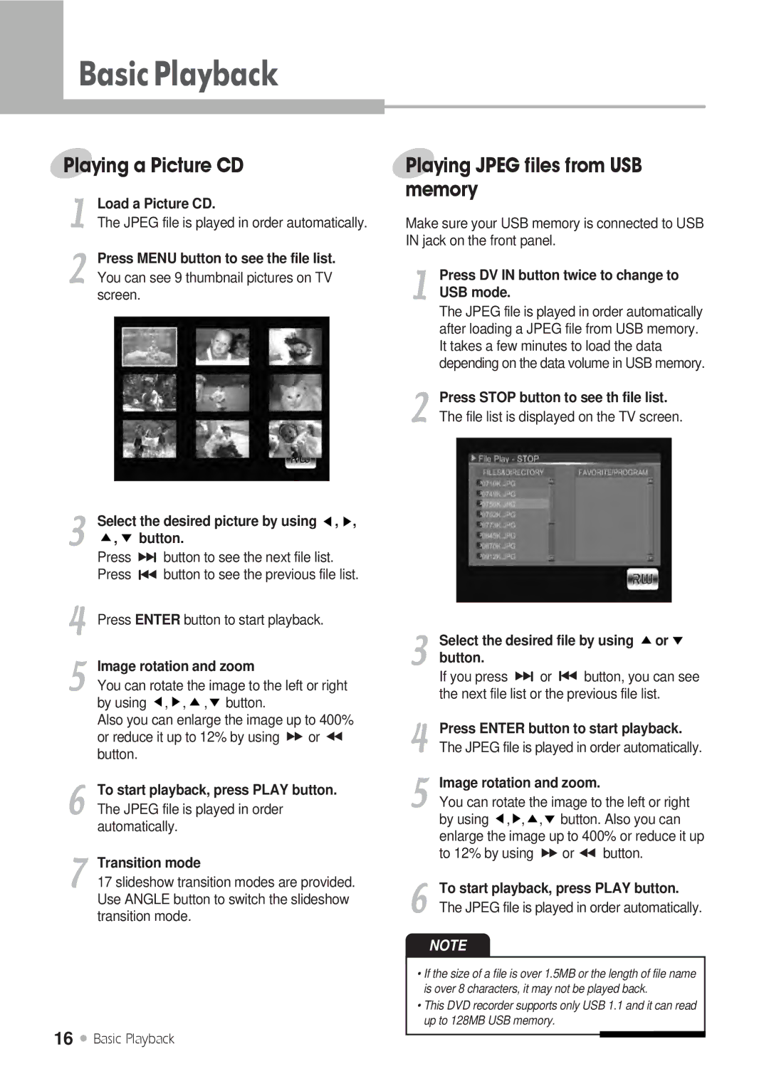 H & B DRX-430 manual Playing a Picture CD, Playing Jpeg files from USB memory 