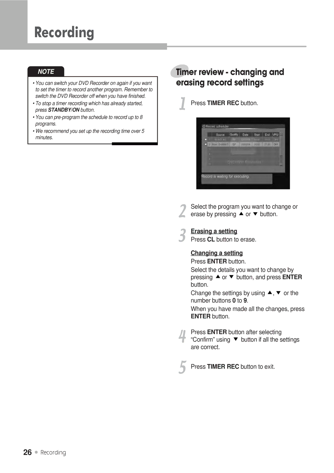 H & B DRX-430 manual Erasing a setting, Changing a setting 