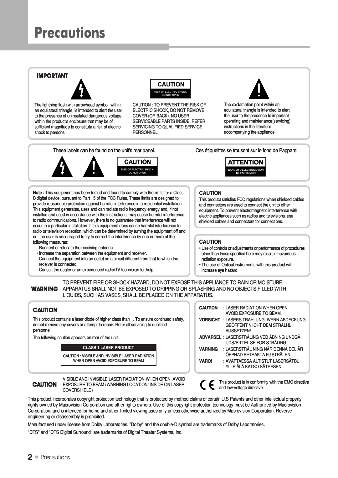 H & B DRX-430 manual Precautions 