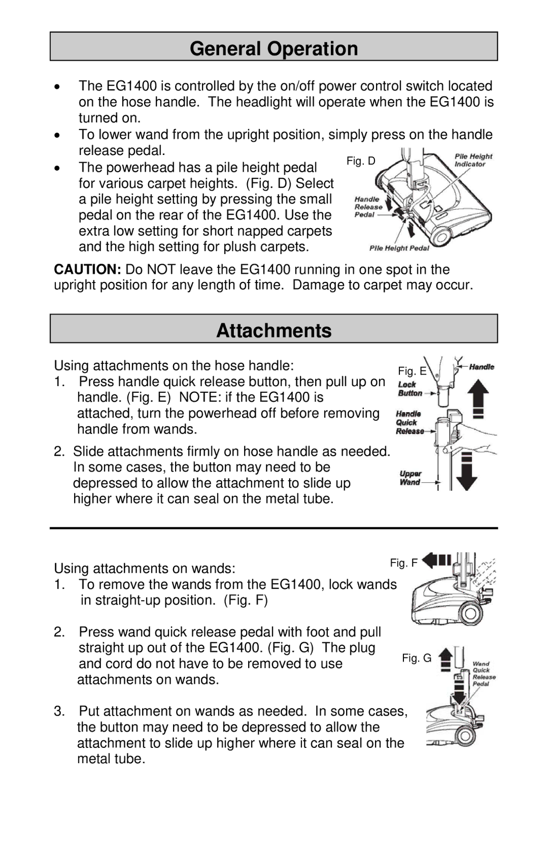 H-P Products EG1400 owner manual General Operation, Attachments 