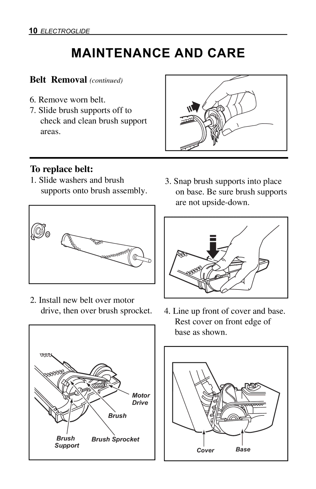 H-P Products Electroglide owner manual Belt Removal, To replace belt 