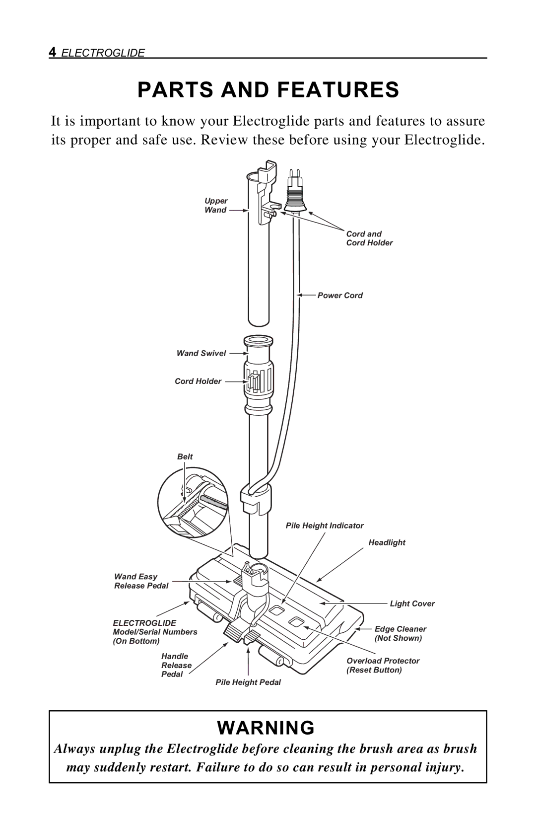 H-P Products Electroglide owner manual Parts and Features 